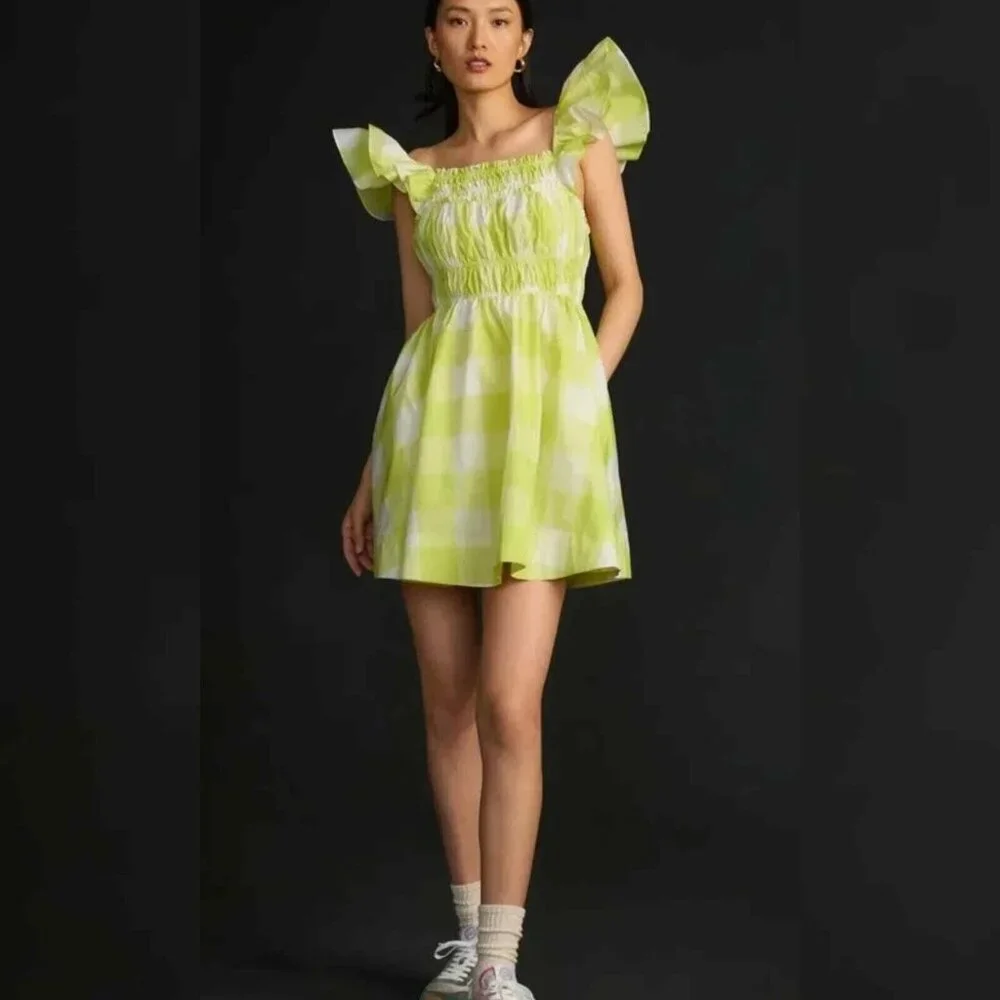 New Anthropologie Maeve Square-Neck Flutter-Sleeve Shirred Dress sz XL NWT /414 - Picture 2 of 8